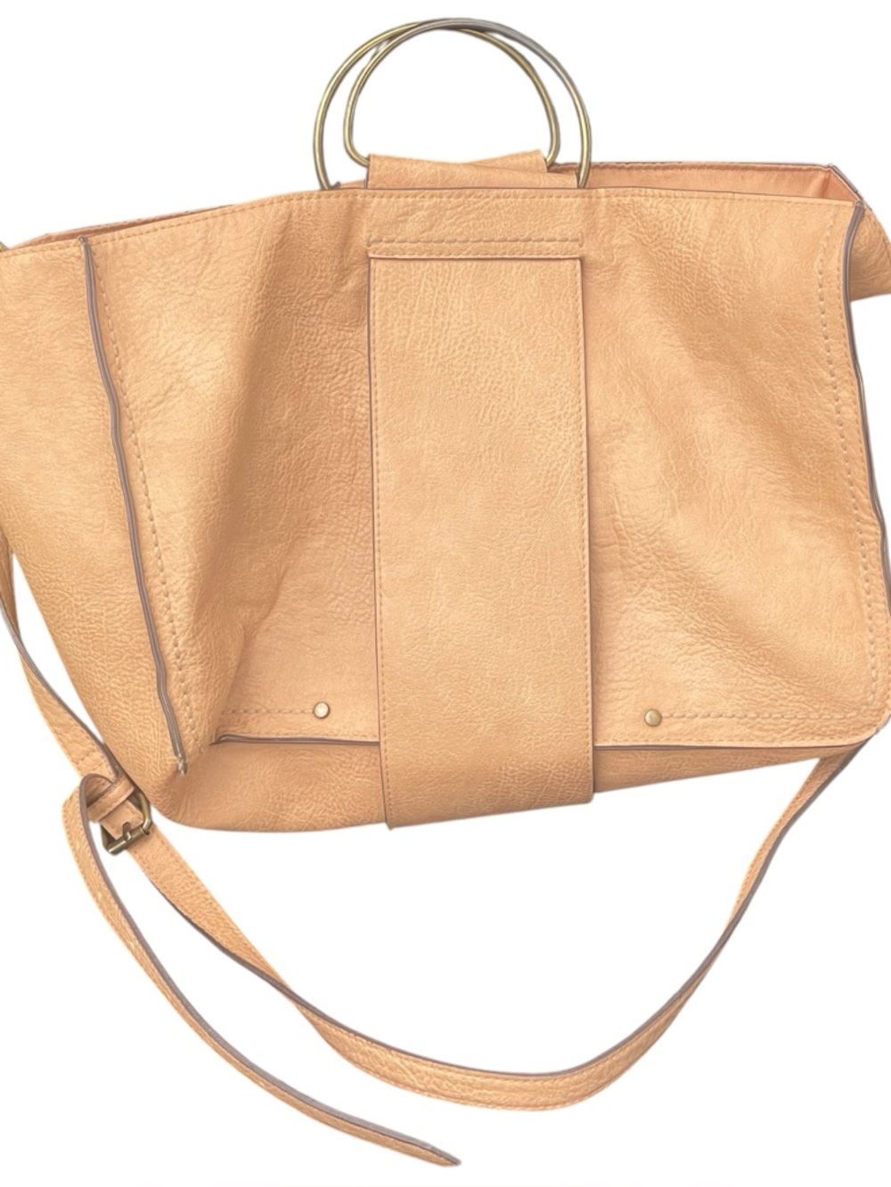 Universal Threads Structured Vegan Leather Shoulder Bag, Gold Ring Handles, Tan